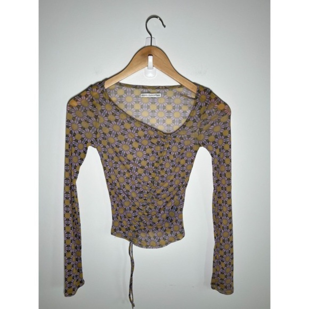 Urban Outfitters Festival Mesh Sheer Asymmetrical Floral Women Top XS Multicolor